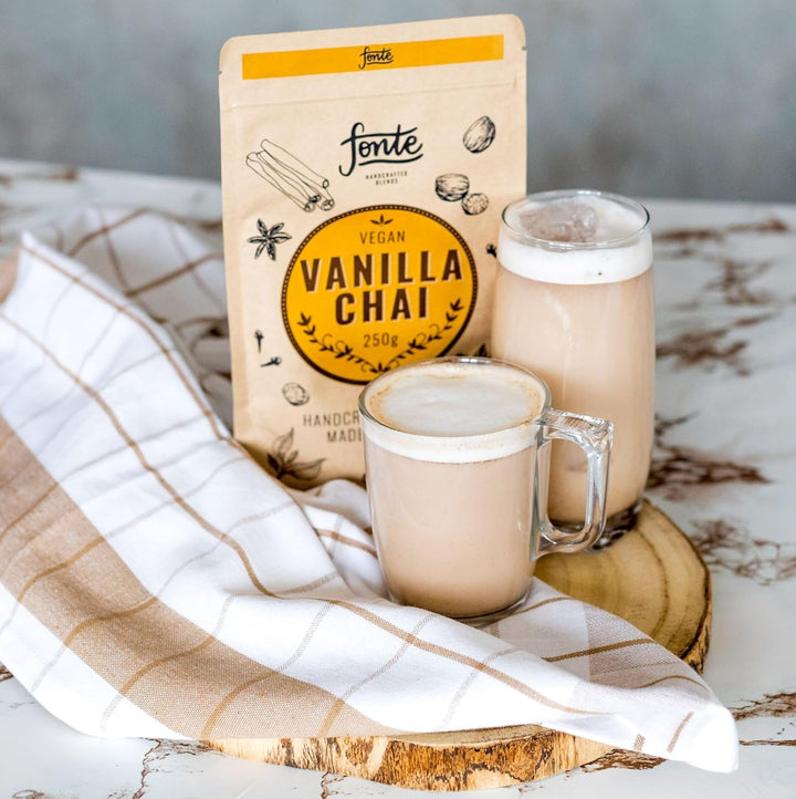 Fonte Handcrafted Vegan Vanilla Chai, Gewürzmischung für Chai Latte mit Vanille, Natürliche Zutaten, 250g Beutel, 12 Portionen