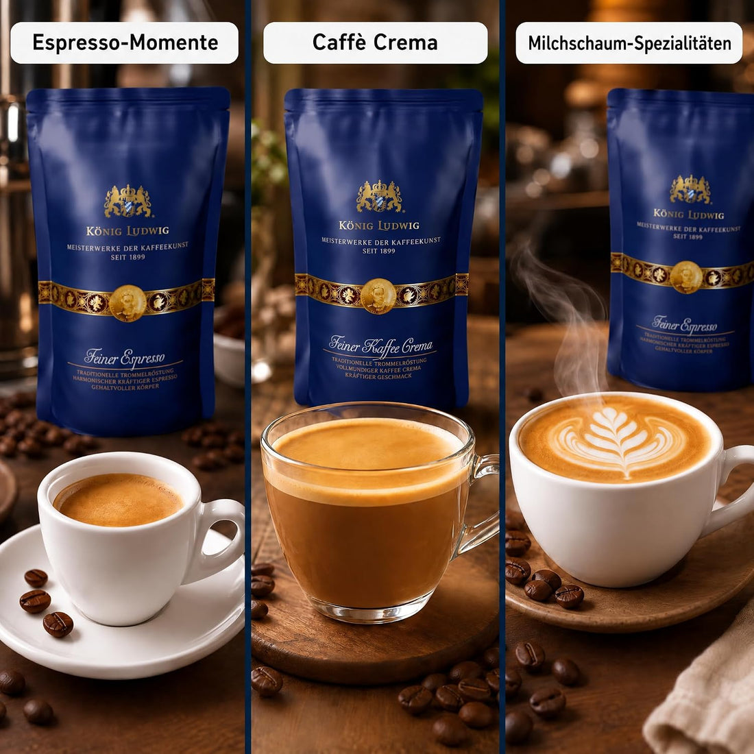 König Ludwig Kaffeebohnen Set, Espresso & Kaffee Crema, 2 x 500 g
