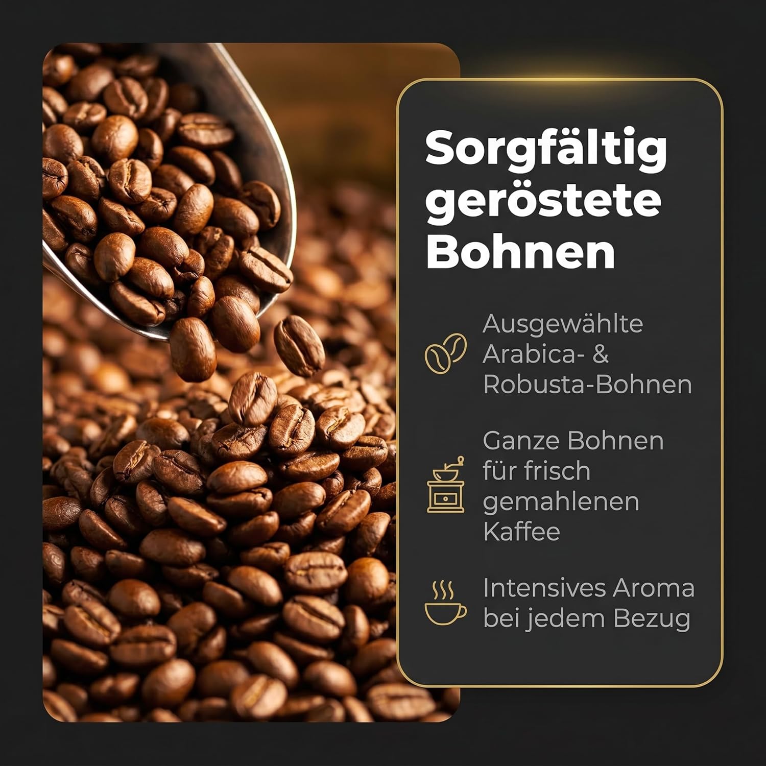 Grande Caffè Kaffeebohnen Espresso, ganze Bohnen 80% Arabica 20% Robusta, würzig-nussiges Aroma, traditionelle Trommelröstung, 3 x 1 kg Vorrat, Herkunft Honduras Brasilien Indien