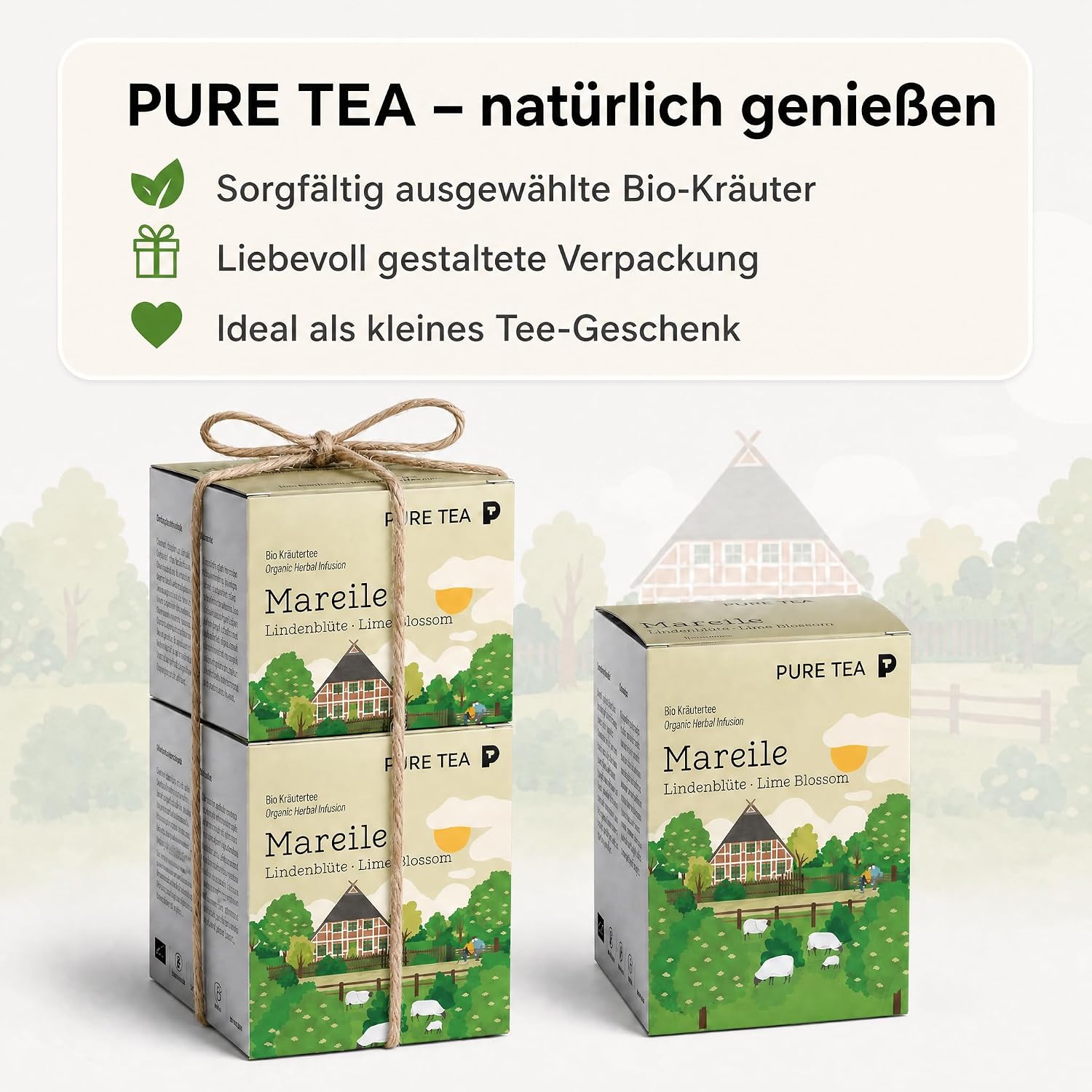2 Pack Mareile Premium-Lindenblütentee, 30 Teebeutel, Kräutertee Geschenk | Reiner Entspannungstee ohne Aromen, handgenähte Kissenbeutel, EU-zertifiziert – ein schönes Geschenk für Teeliebhaber