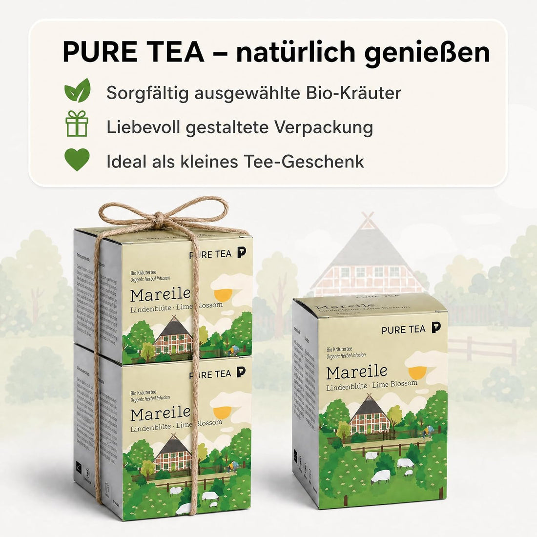 2 Pack Mareile Premium-Lindenblütentee, 30 Teebeutel, Kräutertee Geschenk | Reiner Entspannungstee ohne Aromen, handgenähte Kissenbeutel, EU-zertifiziert – ein schönes Geschenk für Teeliebhaber