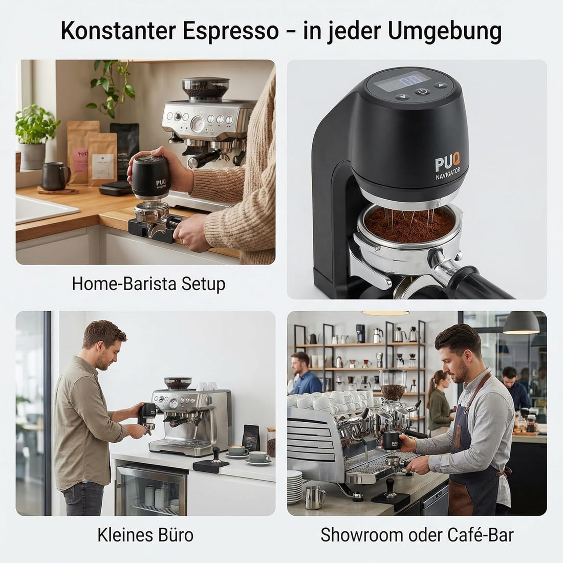 Avanti PUQ Navigator Elektronisches WDT-Tool für Espresso, 58mm Siebträger, automatisierte Weiss Distribution Technique, digitale LED-Anzeige, Schwarz