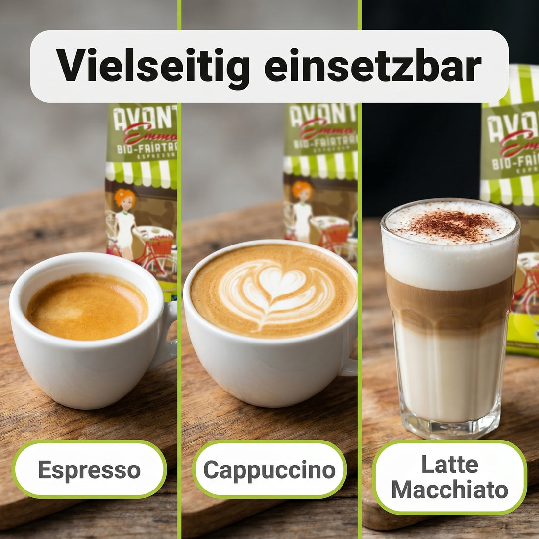 AVANTI Emma Kaffeebohnen, Bio Fairtrade Espresso, ganze Bohnen 500 g, 80% Arabica 20% Robusta, säurearme Langzeit-Trommelröstung (mitteldunkel), Schweizer Röstung und Abfüllung
