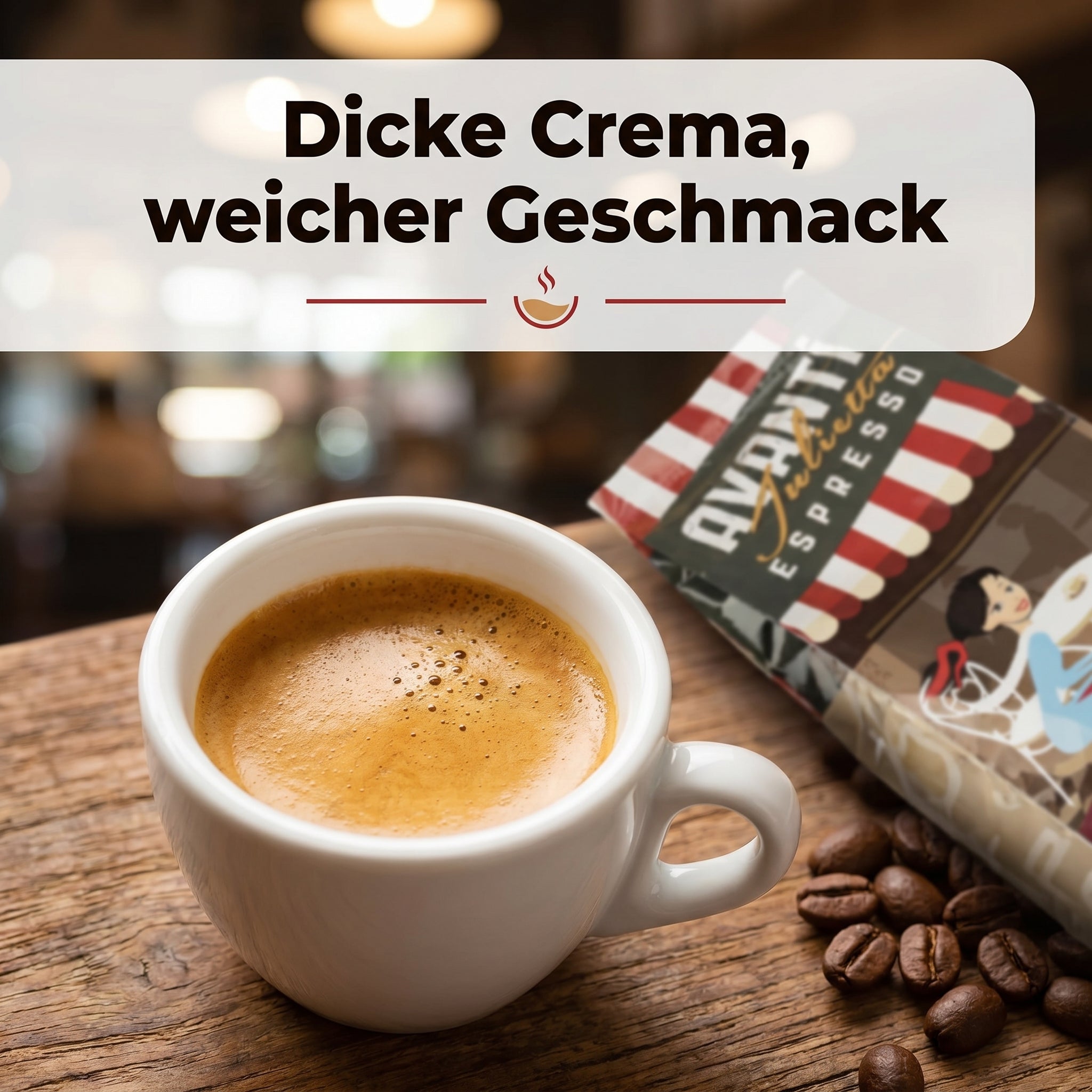 AVANTI Espresso Bohnen Julietta, Espressobohnen 500g – säurearm, Medium Dark Roast, Trommelröstung, 70% Arabica 30% Robusta, geröstet in Italien, ganze Kaffeebohnen mit dichter Crema