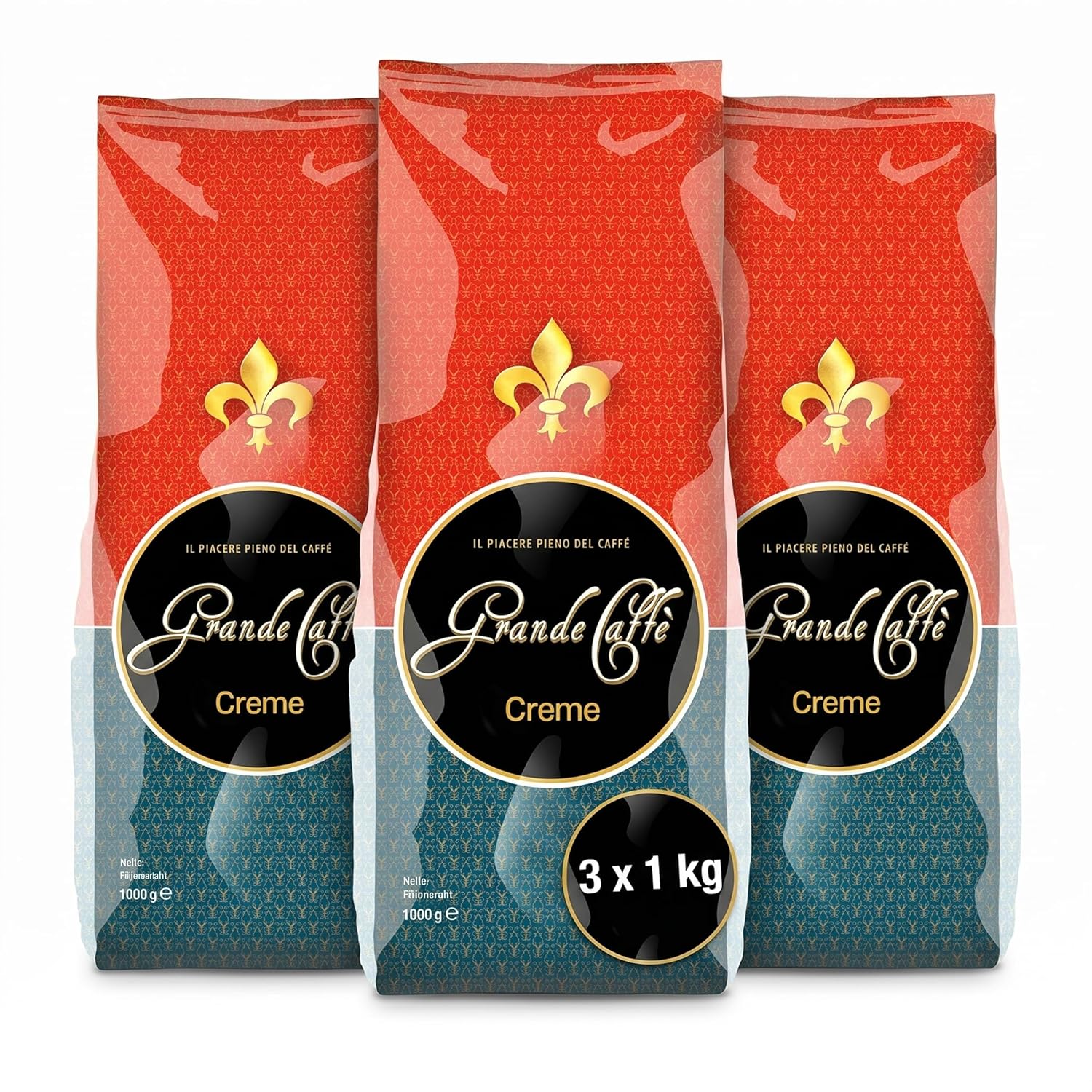 Grande Caffè Kaffeebohnen Caffè Crema, 90% Arabica 10% Robusta, traditionelle Trommelröstung, ganze Bohnen 1 kg, für Vollautomaten und Siebträger, ausgewogener Geschmack mit Honig, Vanille und Mandel