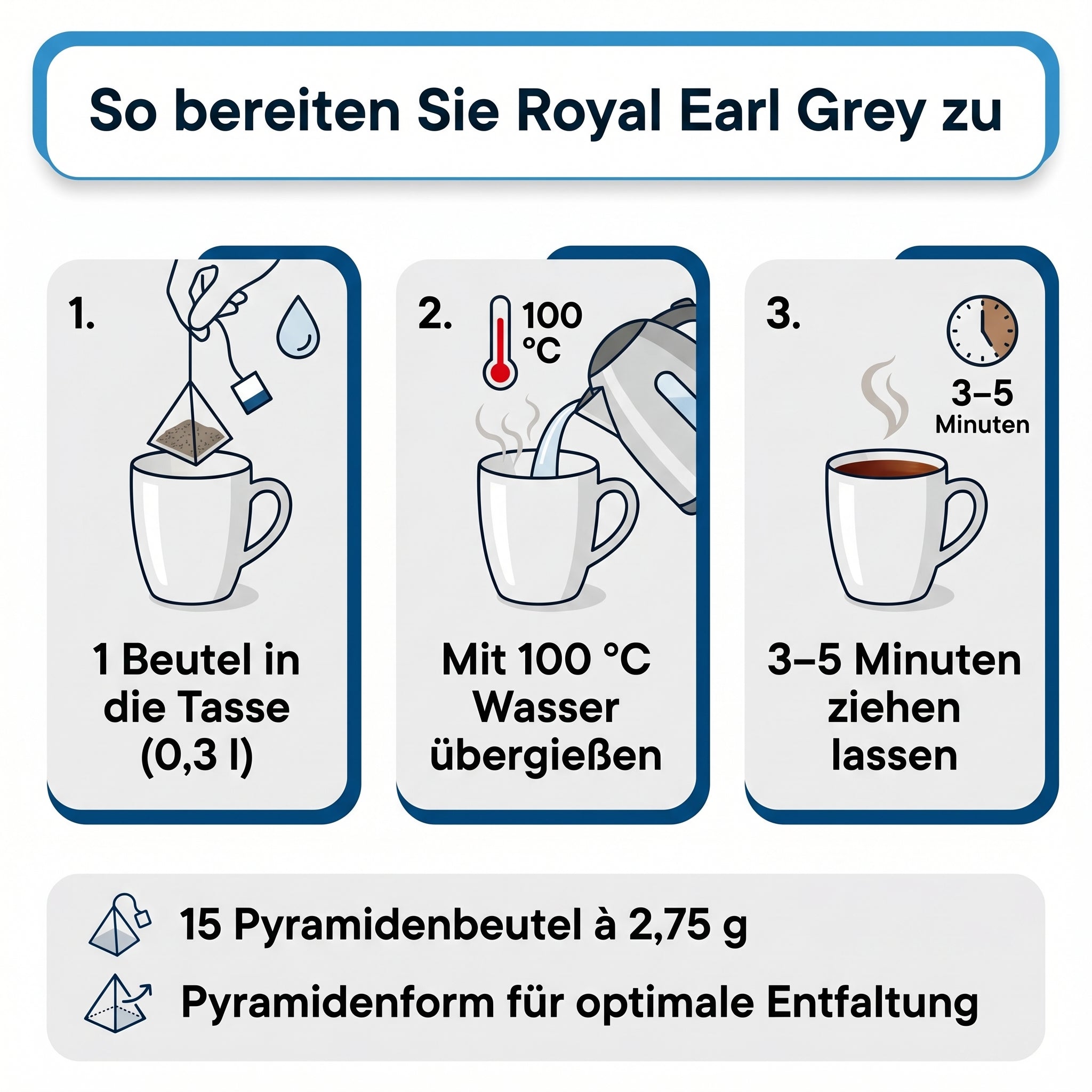 Althaus Earl Grey Teebeutel Royal Earl Grey, aromatisierter Schwarzer Tee mit Bergamotte, Pyramiden-Teebeutel einzeln verpackt, premium Schwarztee, Blended & Packed in Germany, elegante Spenderbox
