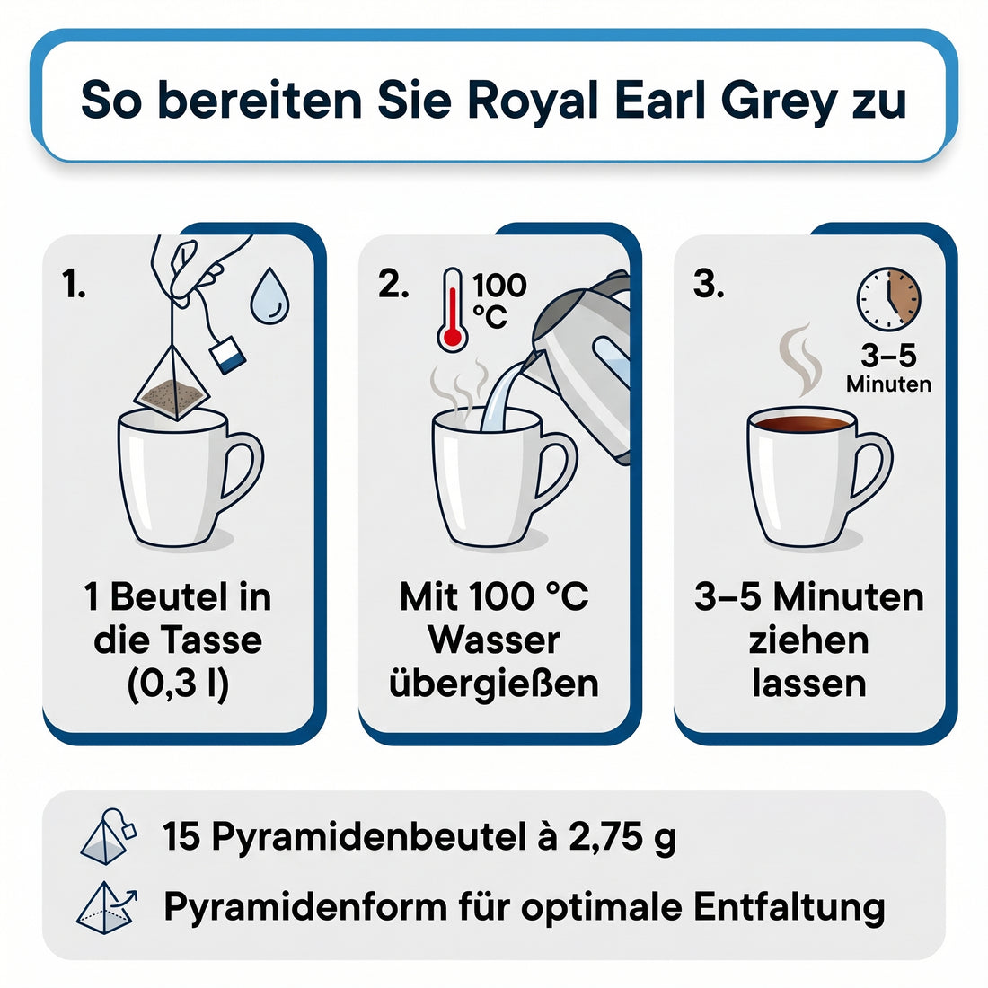 Althaus Earl Grey Teebeutel Royal Earl Grey, aromatisierter Schwarzer Tee mit Bergamotte, Pyramiden-Teebeutel einzeln verpackt, premium Schwarztee, Blended & Packed in Germany, elegante Spenderbox