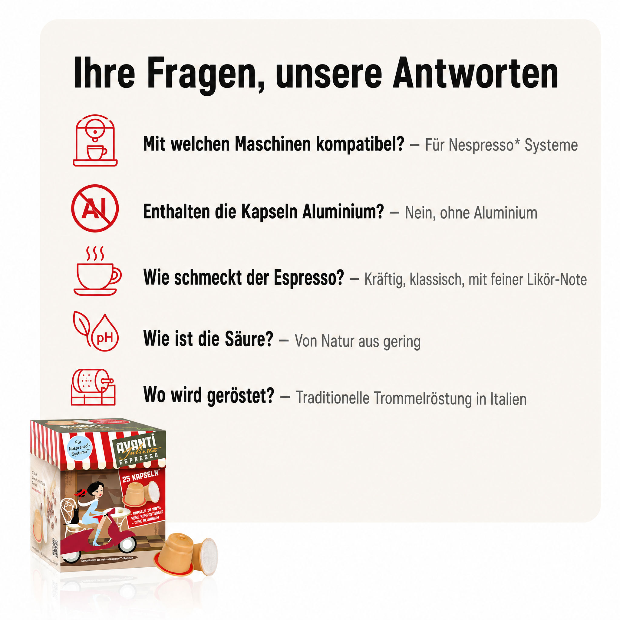 Avanti Julietta in Biocaps* Kapseln, 70% Arabica 30% Robusta, kräftige Crema und geringe Säure, kompostierbare Kapseln ohne Aluminium, kompatibel mit Nespresso Original, 25 Stück
