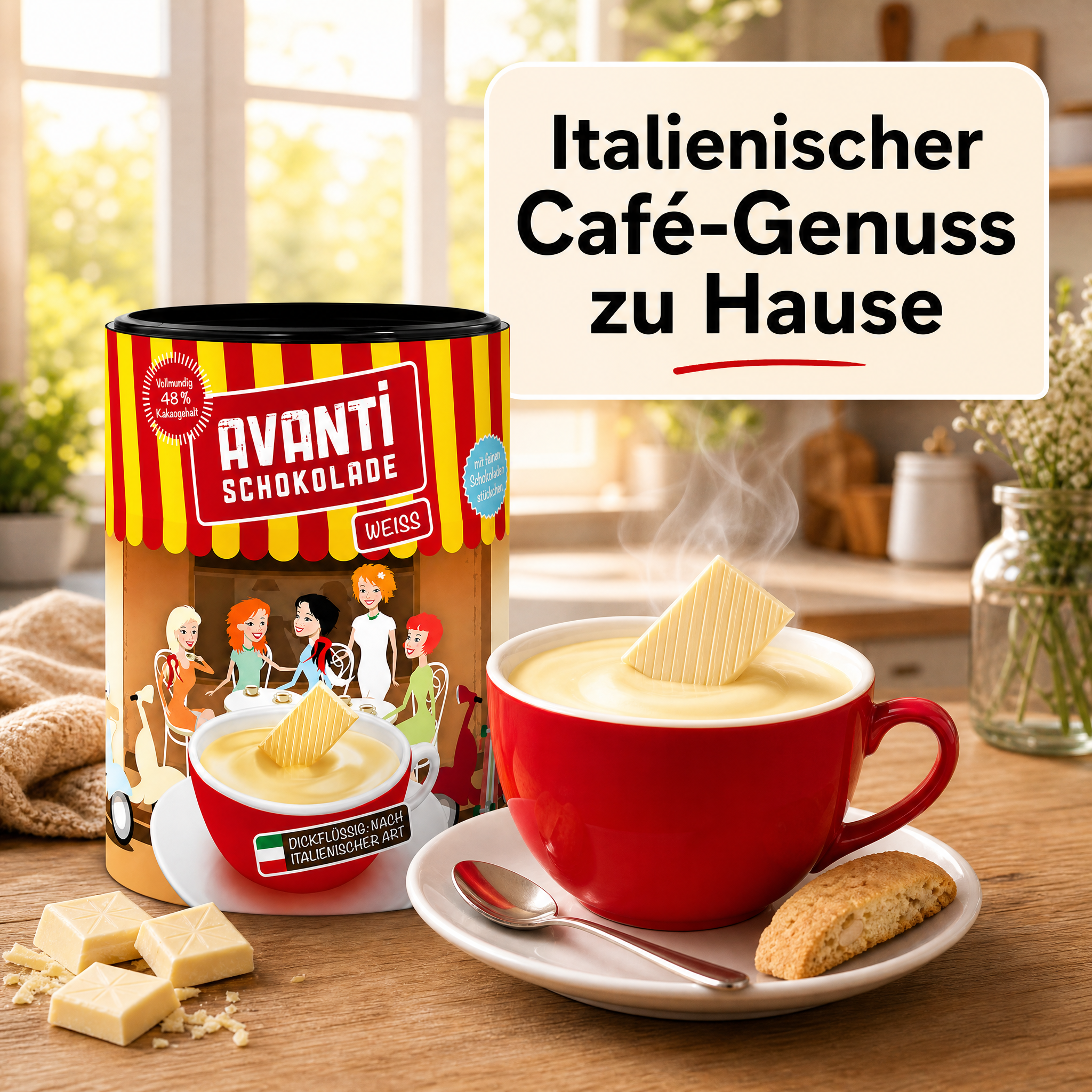Avanti Weiße Trinkschokolade Dickflüssig, 400 g, nach italienischer Art, Cremig wie flüssige Schokolade – ohne Konservierungsstoffe oder Emulgatoren, einfach mit Milch zubereitet
