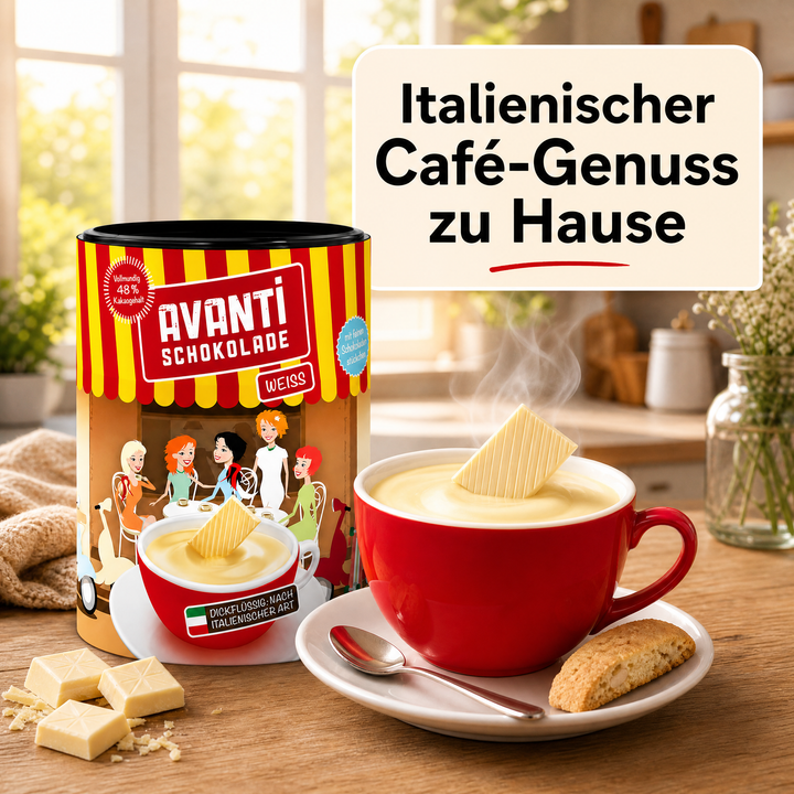 Avanti Weiße Trinkschokolade Dickflüssig, 400 g, nach italienischer Art, Cremig wie flüssige Schokolade – ohne Konservierungsstoffe oder Emulgatoren, einfach mit Milch zubereitet