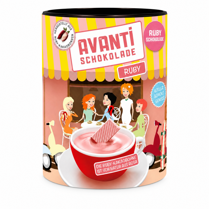 Avanti Ruby Trinkschokolade, 400 g, heiße Schokolade aus Rosa Kakaobohne, Die vierte Schokoladensorte als Trinkkakao – natürlich fruchtig, intensiv rosa und vielseitig verwendbar