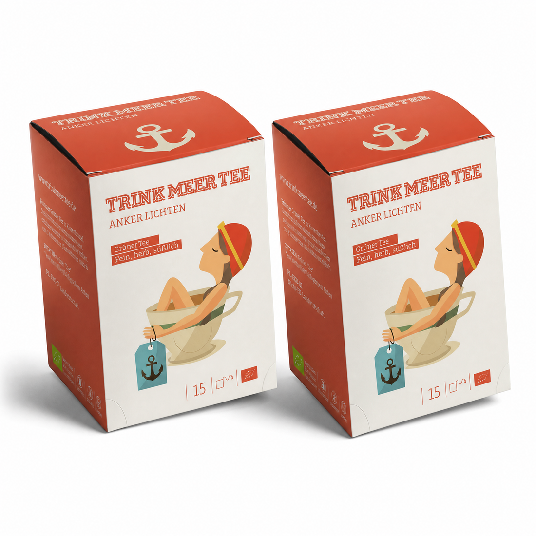 2 Gebinde Trink Meer Tee ANKER LICHTEN Grüner Tee, 30 Kissenbeutel, Chinesischer Grüntee mit floralen Noten, fein herb süßlich