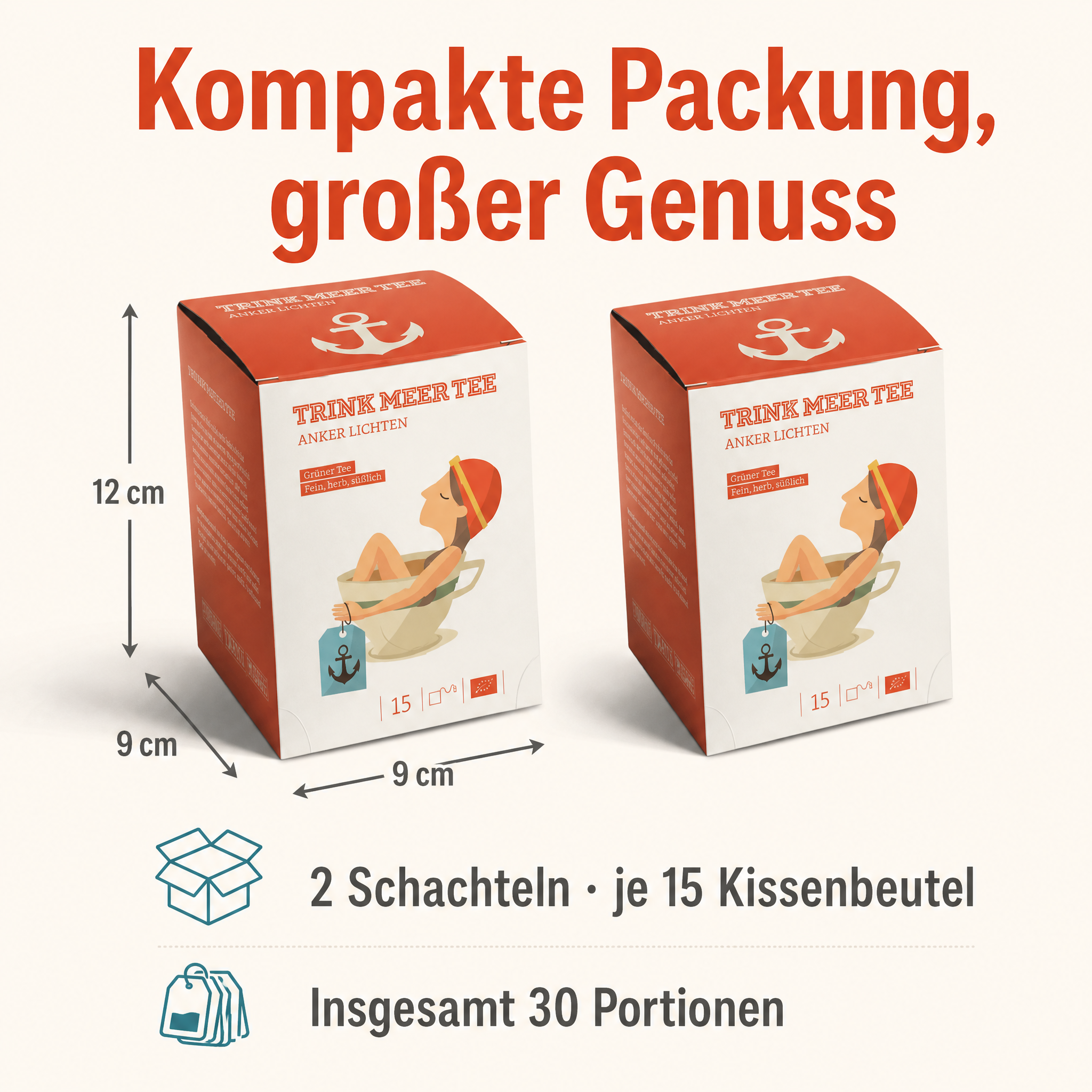 2 Gebinde Trink Meer Tee ANKER LICHTEN Grüner Tee, 30 Kissenbeutel, Chinesischer Grüntee mit floralen Noten, fein herb süßlich