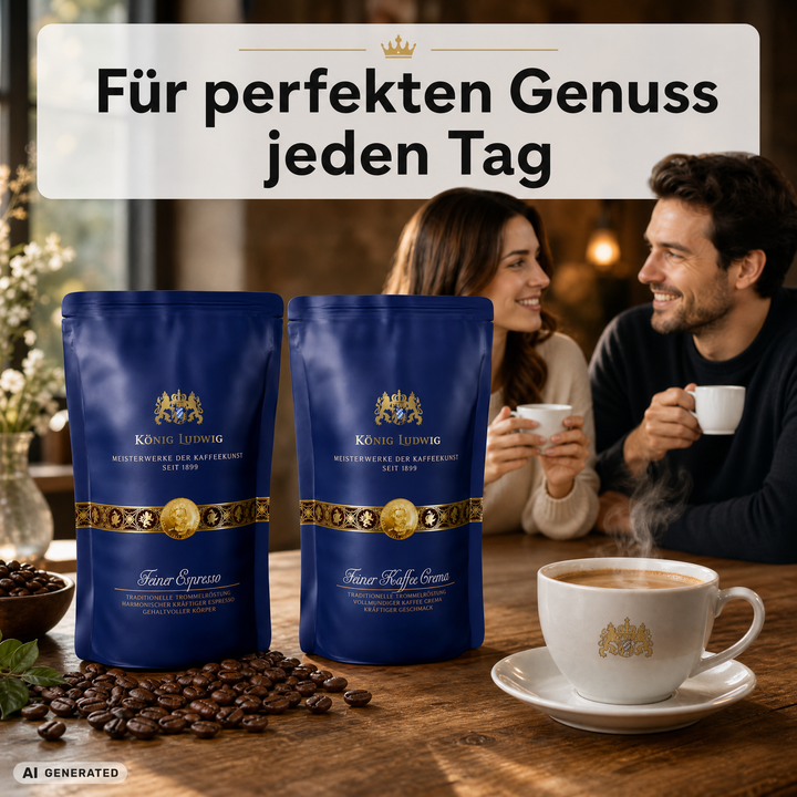 König Ludwig Ganze Kaffeebohnen, Kaffee Crema, Traditionelle Trommelröstung, 500g