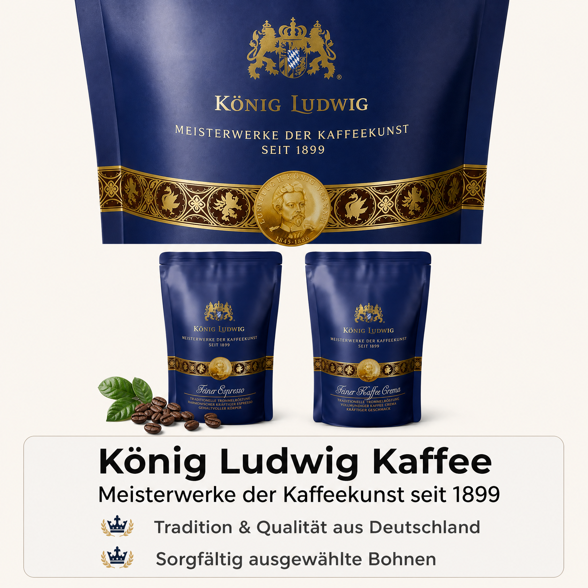 König Ludwig Ganze Kaffeebohnen, Kaffee mit außergewöhnlichem Genuss, Traditionelle Trommelröstung, 500g