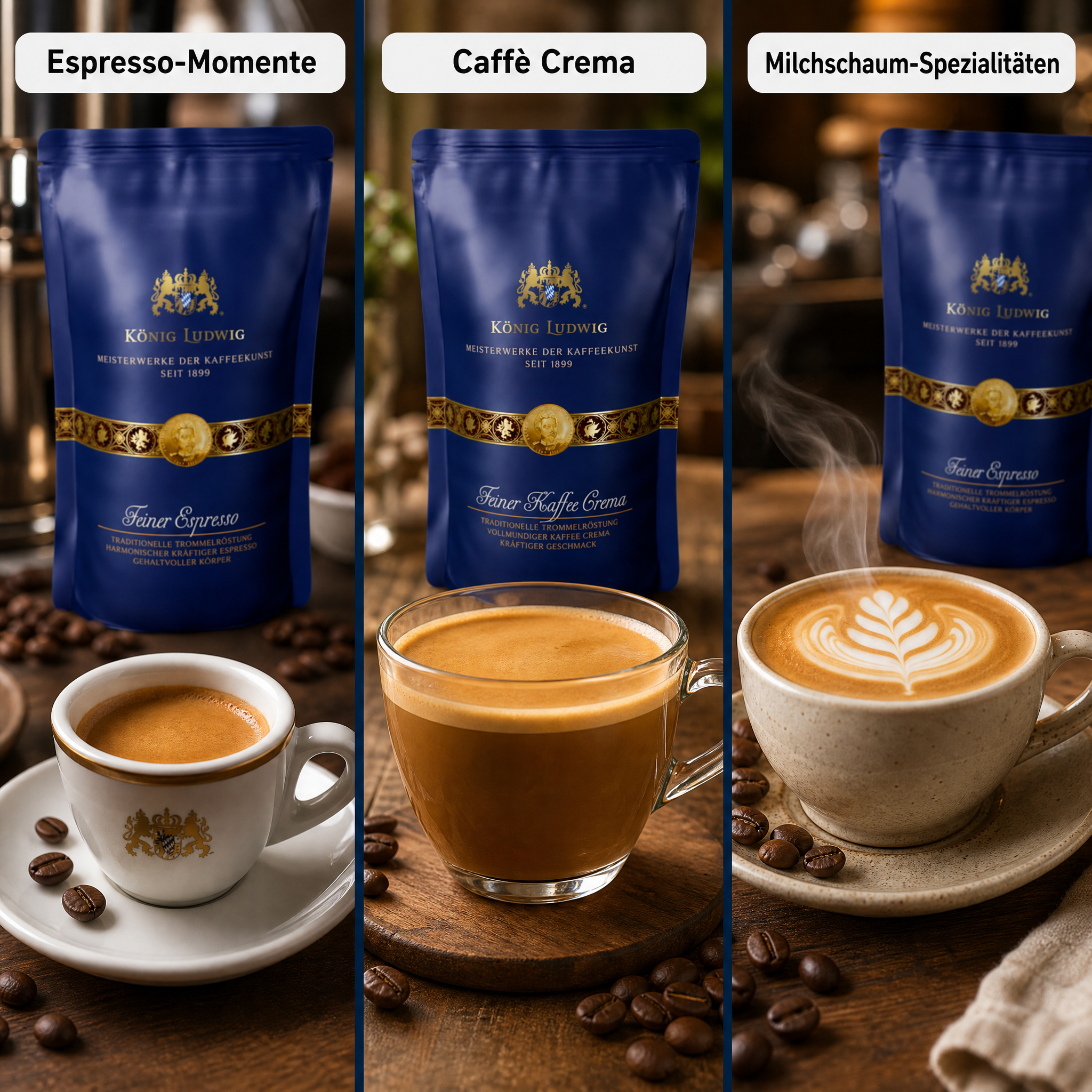 König Ludwig Ganze Kaffeebohnen, Kaffee mit außergewöhnlichem Genuss, Traditionelle Trommelröstung, 500g