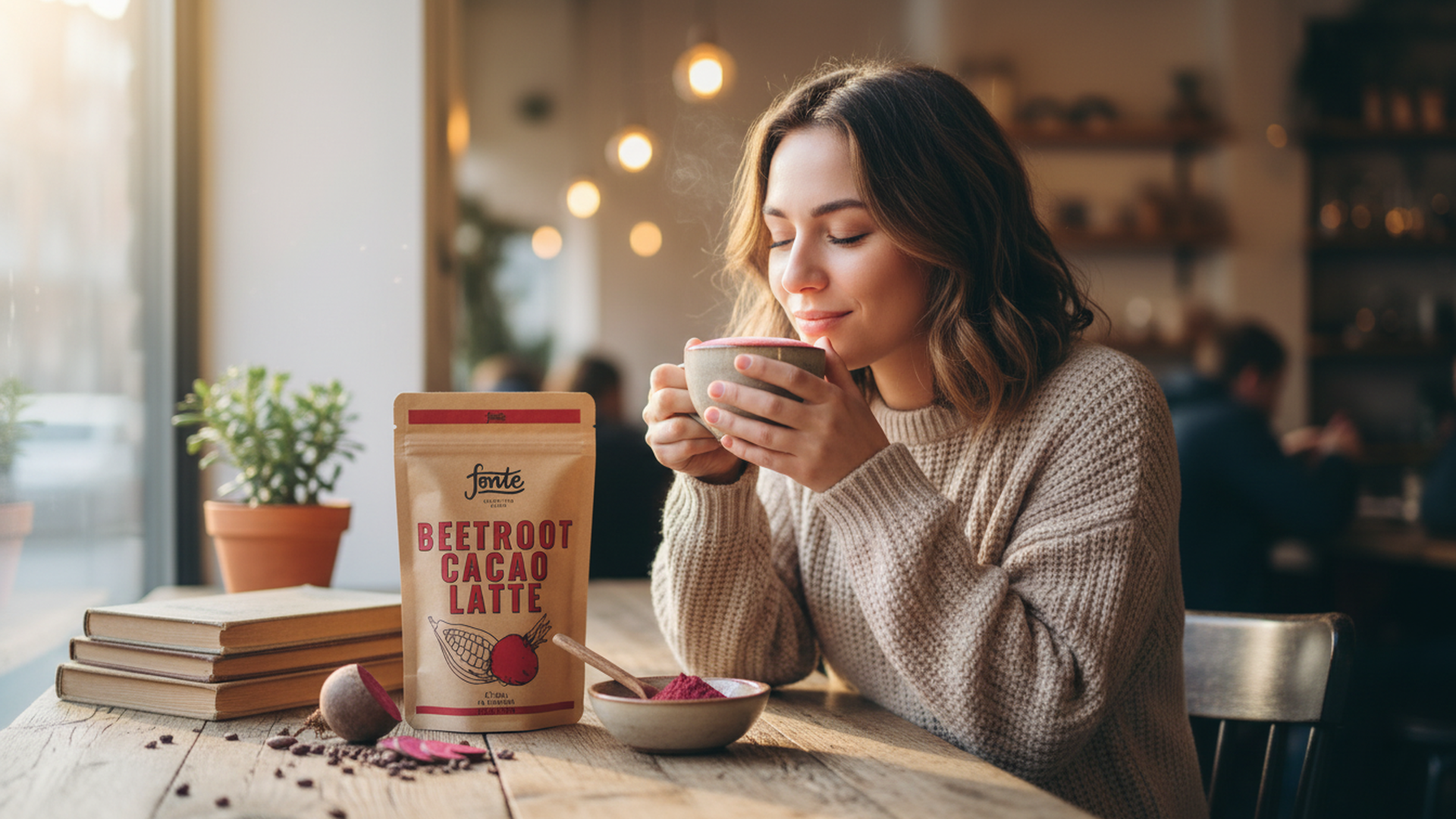 Fonte Handcrafted Blends Beetroot Cacao Latte, Veganes Getränkepulver mit Roter Bete und Kakao, 300g, 30 Portionen