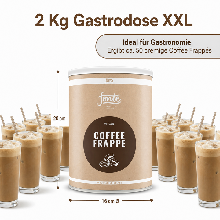 Fonte Veganer Coffee Frappé Mix, handgefertigte Mischung mit medium geröstetem Kaffee aus Brasilien, ohne hydrierte Fette, cremiger Eiskaffee für Mixer, 2 kg Gastro-Vorratspackung 22 x 16cm