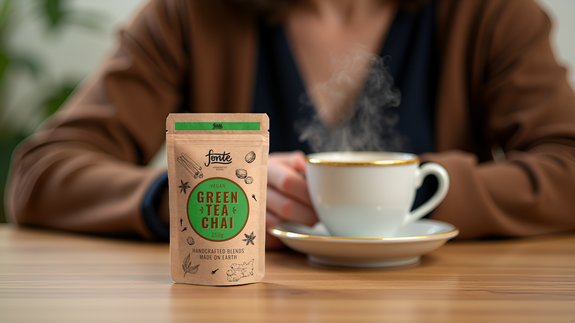 Fonte Vegan Green Tea Chai, Handgefertigte Mischung, 250g Pulver, 12 Portionen, Mit Antioxidantien