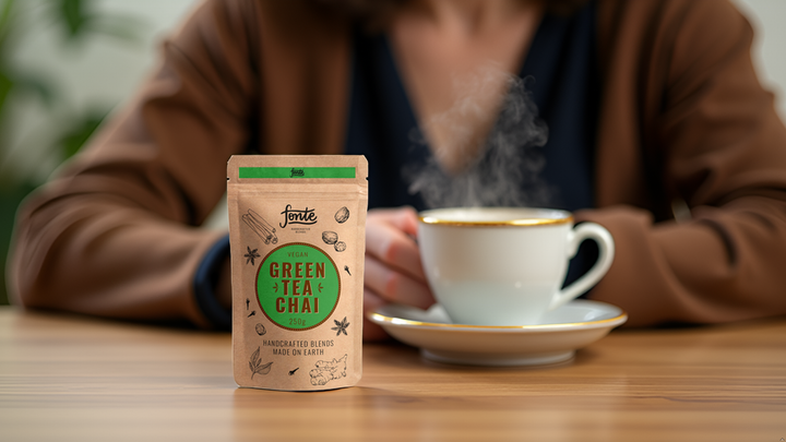Fonte Vegan Green Tea Chai, Handgefertigte Mischung, 250g Pulver, 12 Portionen, Mit Antioxidantien
