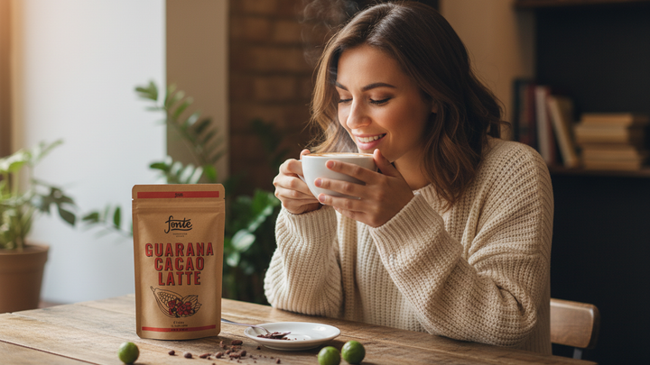 Fonte Guarana Cacao Latte, Veganes Getränkepulver, 300g Beutel, 15 Portionen, Handgefertigte Mischung mit Kakao und Guarana für Energie und Wohlbefinden