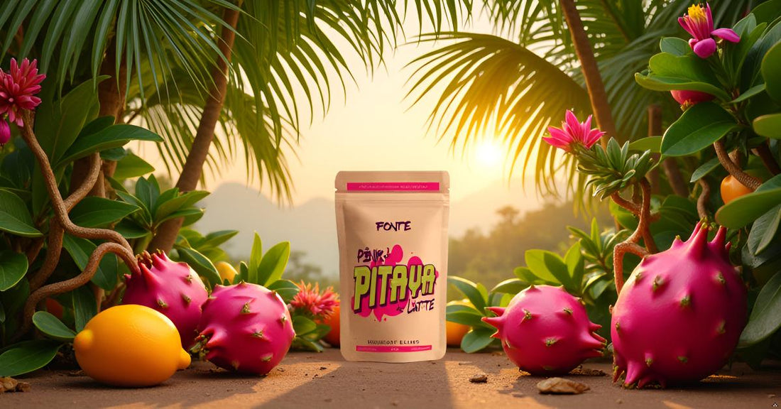 FONTE Pink Pitaya Latte, veganes Superfood Getränkepulver, natürliche Drachenfrucht, 225g, 22 Portionen, für heiße und kalte Getränke, glutenfrei
