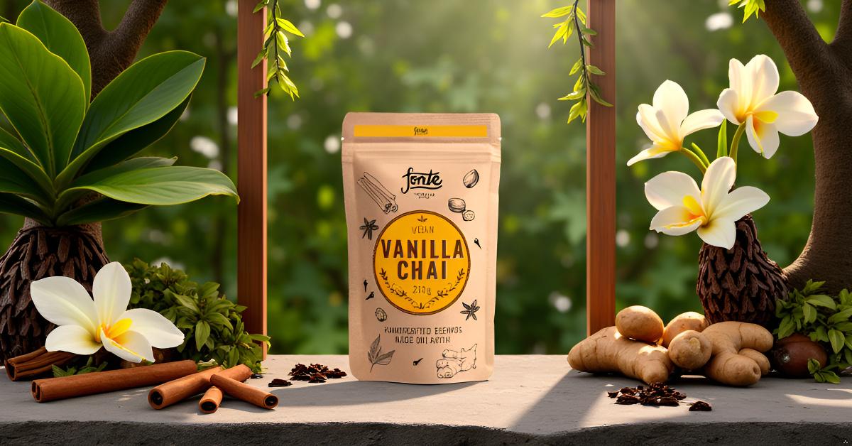 Fonte Handcrafted Vegan Vanilla Chai, Gewürzmischung für Chai Latte mit Vanille, Natürliche Zutaten, 250g Beutel, 12 Portionen