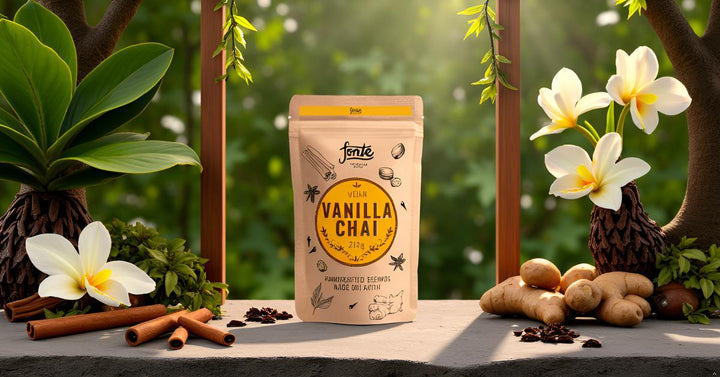Fonte Handcrafted Vegan Vanilla Chai, Gewürzmischung für Chai Latte mit Vanille, Natürliche Zutaten, 250g Beutel, 12 Portionen