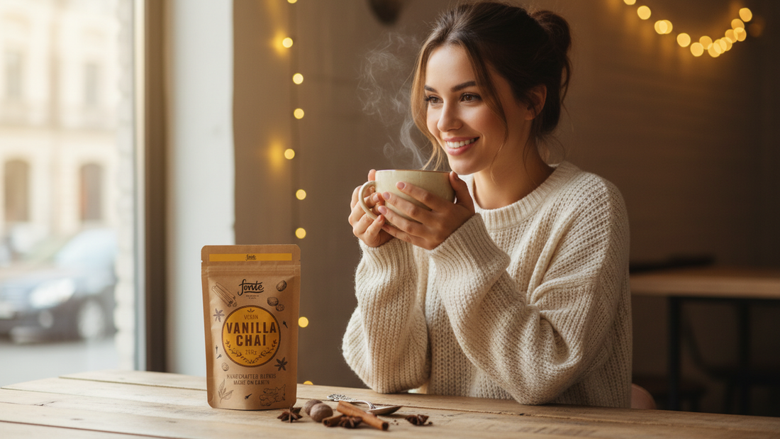 Fonte Handcrafted Vegan Vanilla Chai, Gewürzmischung für Chai Latte mit Vanille, Natürliche Zutaten, 250g Beutel, 12 Portionen