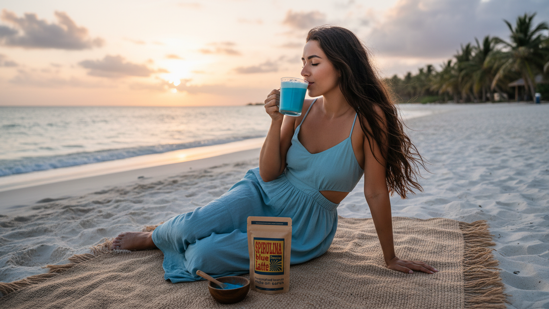 FONTE Spirulina Blue Latte, veganes Superfood Getränkepulver, 225g, 22 Portionen, handgefertigte Mischung, natürlich blau, für warme und kalte Getränke