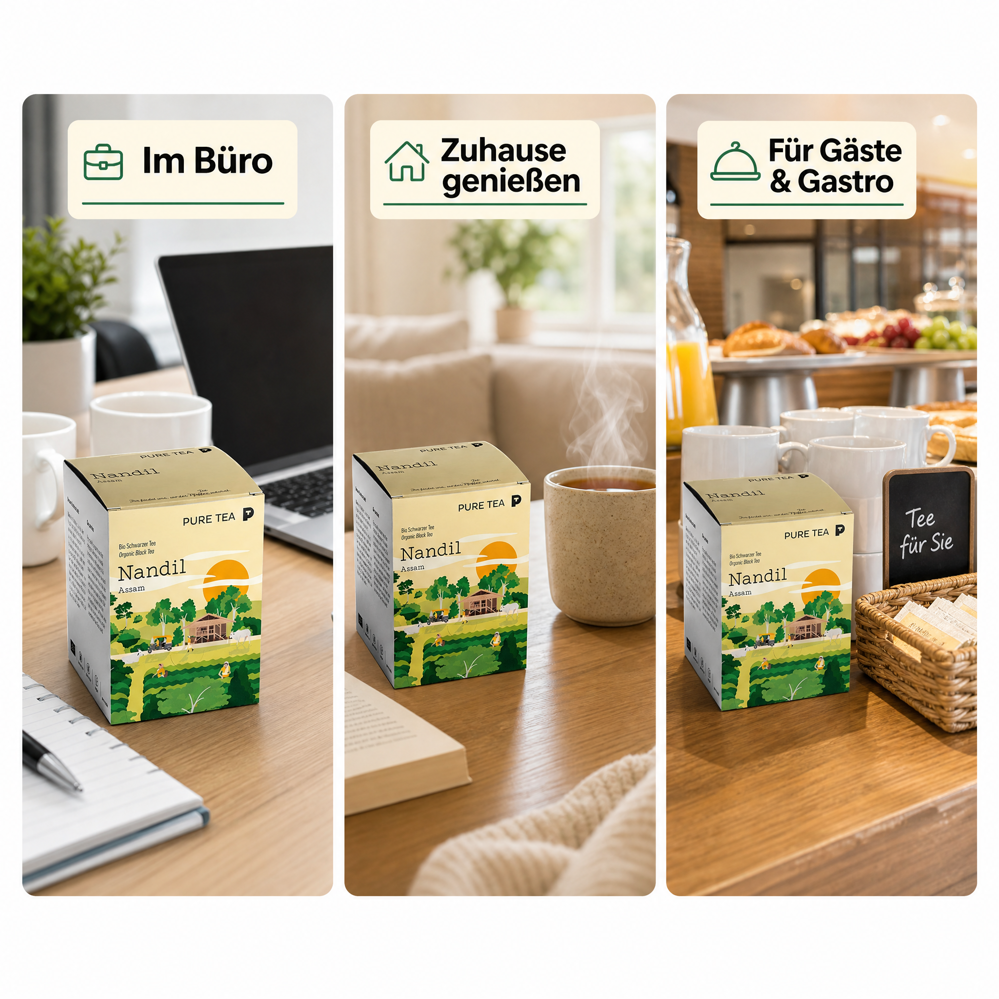 Pure Tea Nandil Bio Schwarzer Tee Assam, 15 Kissenbeutel à 3 g, Kräftiger, malzig-würziger Assam-Schwarztee in einzeln verpackten Kissen-Teebeuteln