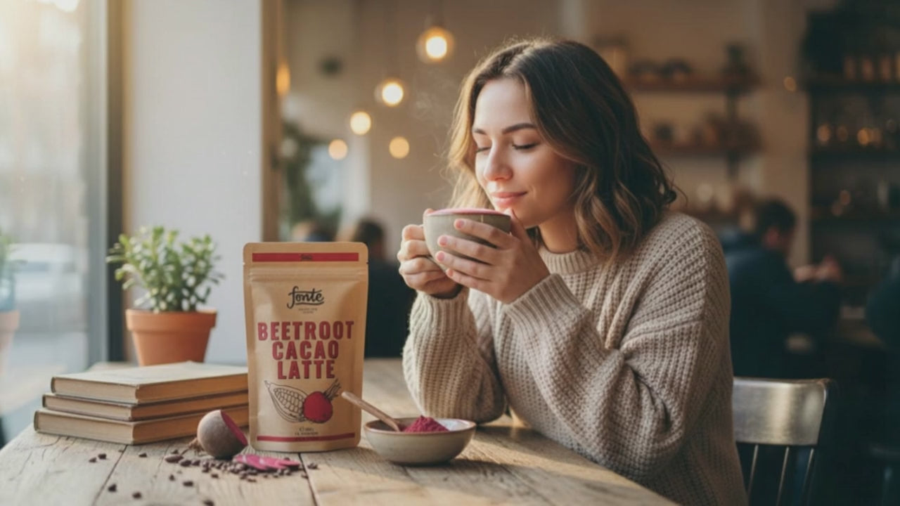 Fonte Handcrafted Blends Beetroot Cacao Latte, Veganes Getränkepulver mit Roter Bete und Kakao, 300g, 30 Portionen