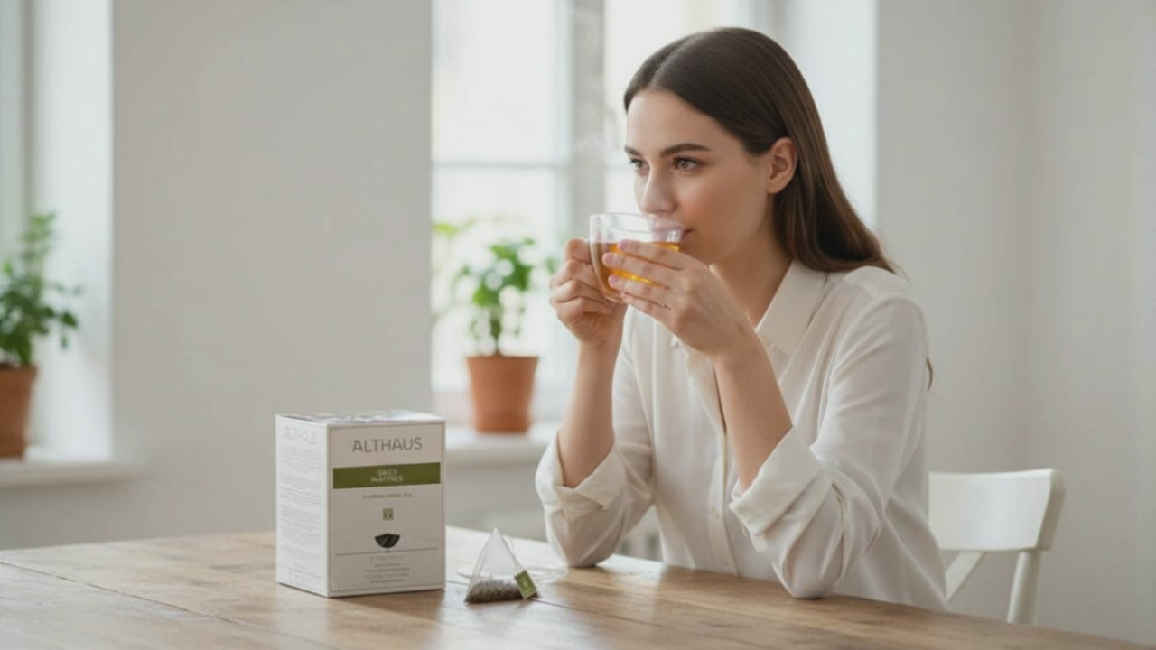 Althaus Grün Matinee, Aromatisierter Grüner Tee mit Blüten, 15 Pyramidenbeutel, 41,25g