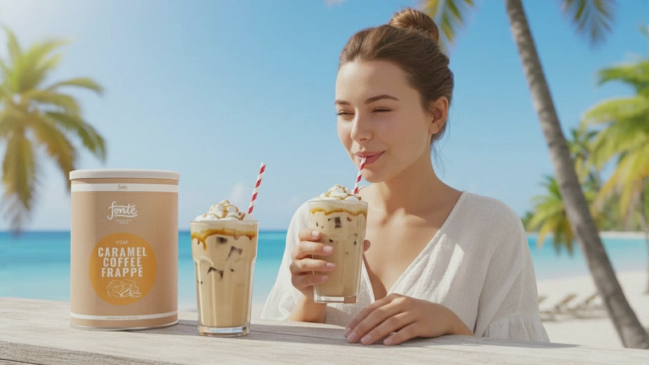 Fonte Caramel Coffee Frappé, Veganer Kaffee-Mix, Handcrafted Blends, Karamell-Geschmack Milchmixgetränk Superfood