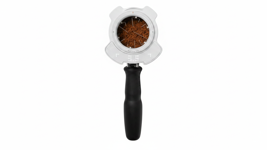 PUQ Navigator Elektronisches WDT-Tool für Espresso, 58mm Siebträger, digitale LED-Anzeige, Weiß